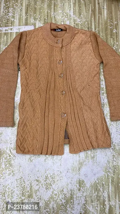 Comfortable Front-Open Brown Acrylic Sweater For Women-thumb0