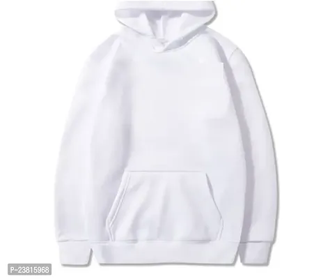 Stylish White Solid Hooded Sweatshirt For Men