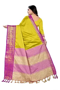 Jacquard Banarasi Saree with peacock woven pattern and tussels(latkan) border at pallu (Yellow)-thumb1