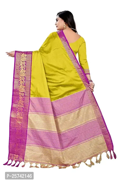 Jacquard Banarasi Saree with peacock woven pattern and tussels(latkan) border at pallu (Yellow)-thumb2