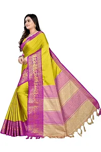 Jacquard Banarasi Saree with peacock woven pattern and tussels(latkan) border at pallu (Yellow)-thumb2