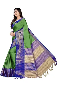 Jacquard Banarasi Saree with peacock woven pattern and tussels(latkan) border at pallu (Green)-thumb2