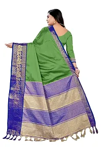 Jacquard Banarasi Saree with peacock woven pattern and tussels(latkan) border at pallu (Green)-thumb1