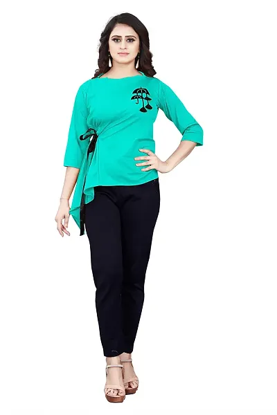 Girls's top with Umbrella Shaped Butta on Front line, Fabric (Bottle Green, Medium)