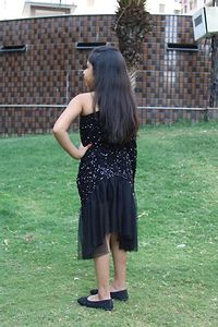 Black Sequenced Velvet One Shoulder Dress-thumb2
