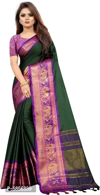 Alluring Green Banarasi Silk Jacquard Women Saree with Blouse Piece-thumb0