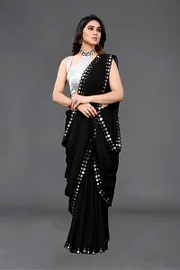 Women Georgette mirror border saree with  Unstitched Blouse Piecee black-thumb3