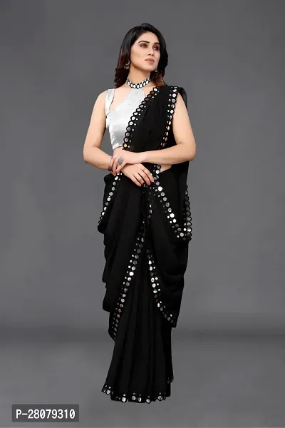 Women Georgette mirror border saree with  Unstitched Blouse Piecee black-thumb4