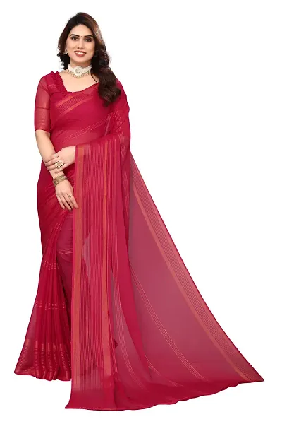 Women Chiffon weaving zari border saree with Unstitched Blouse Piecee