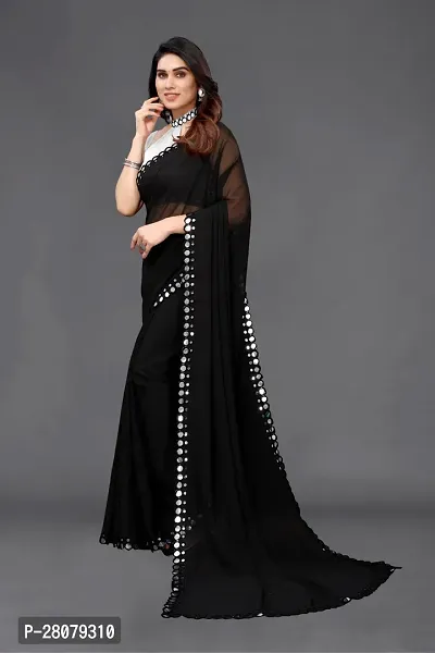 Women Georgette mirror border saree with  Unstitched Blouse Piecee black-thumb2