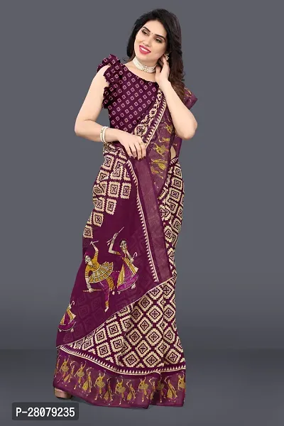 Beautiful Purple Cotton Blend Saree With Blouse Piece For Women-thumb4