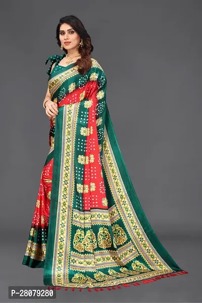 Women  poly slik printed saree with squnse les and Unstitched Blouse Piecee green pink-thumb2