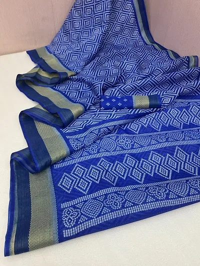 Attractive Cotton Blend Saree with Blouse piece 