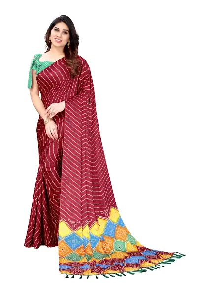 Women moss chiffon saree With Unstitched Blouse Piecee