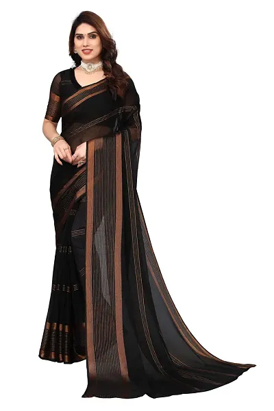 Women Chiffon weaving zari border saree with Unstitched Blouse Piecee