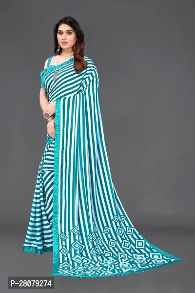 Women georagette  printed saree  With Unstitched Blouse Piecee sky blue-thumb2