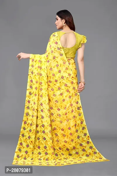 Women Georgette printed leriya saree with  Unstitched Blouse Piecee yellow-thumb3