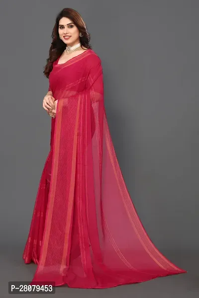 Women Chiffon weaving copper zari border saree with  Unstitched Blouse Piecee Pink-thumb2