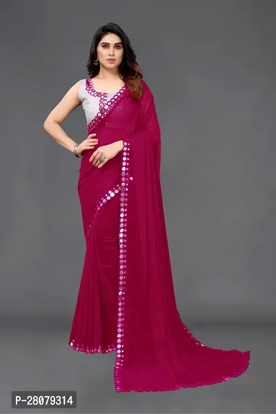 Women Georgette mirror border saree with  Unstitched Blouse Piecee rani pink