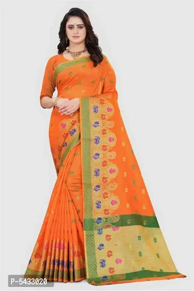 Self Design Thanjavur Cotton Silk Saree  (Orange)