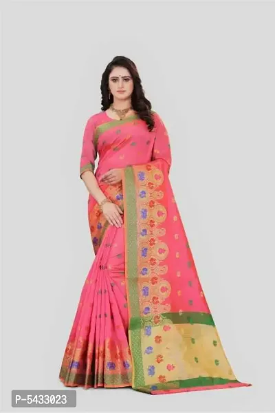 Self Design Banarasi Cotton Silk Saree  (Pink)