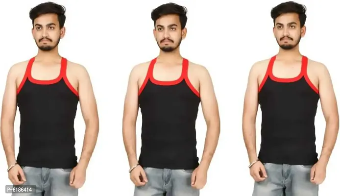 Stylish Cotton Black Solid Sleeveless Round Neck Vest For Men Pack Of 3-thumb0