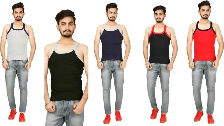 Stylish Solid Sleeveless Round Neck Vest For Men Pack Of 5