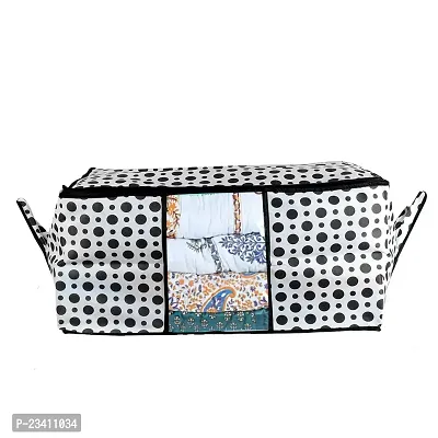 Amira Industries Polka Dots Underbed Storage Bag|Non-Woven Comforter, Blanket Cover|Premium Zipper With Side Handles|Multi-purpose Storage Organiser|Pack of 1 (Black  White)-thumb4