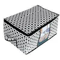 Amira Industries Polka Dots Underbed Storage Bag|Non-Woven Comforter, Blanket Cover|Premium Zipper With Side Handles|Multi-purpose Storage Organiser|Pack of 1 (Black  White)-thumb1