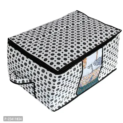 Amira Industries Polka Dots Underbed Storage Bag|Non-Woven Comforter, Blanket Cover|Premium Zipper With Side Handles|Multi-purpose Storage Organiser|Pack of 1 (Black  White)-thumb2