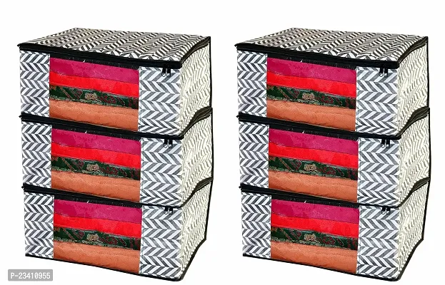 Amira Industries Premium Saree Covers With Zip|Saree Covers For Storage|Wardrobe organizer for cloths|Saree Packing Covers For Wedding|Pack of 6 (Black ZigZag)