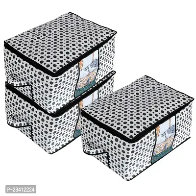 Amira Industries Polka Dots Underbed Storage Bag|Non-Woven Comforter, Blanket Cover|Premium Zipper With Side Handles|Multi-purpose Storage Organiser|Pack of 3 (Black  White)-thumb0