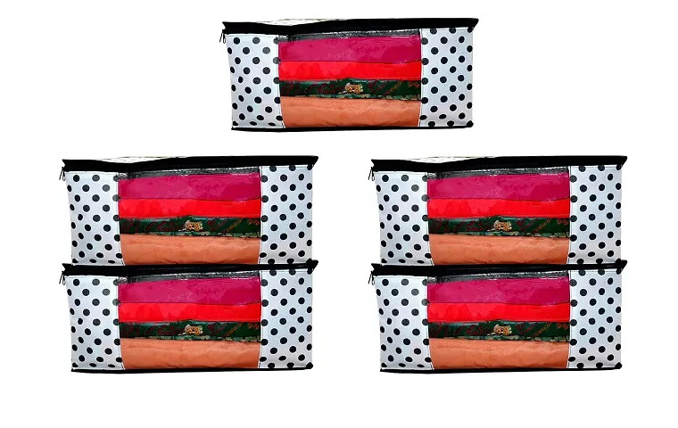 Saree Covers With Zip|Saree Covers For Storage|Saree Packing Covers For Wedding|Pack of 5 (Black White)