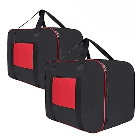 AMIRA INDUSTRIES Underbed Storage Bag Moisture Proof Cloth Organiser Big Underbed Storage Bag with Zippered Closure and Handle(Black Red, 54x46x28cm) (2)