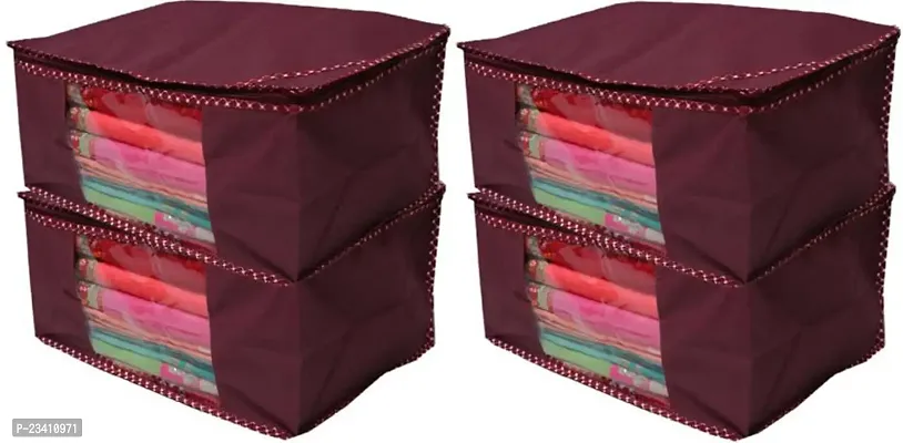 Amira Industries Saree Covers With Zip|Saree Covers For Storage|Saree Packing Covers For Wedding|Pack of 4 (Maroon)