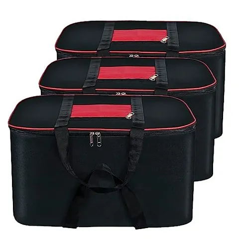 AMIRA INDUSTRIES Underbed Storage Bag Moisture Proof Cloth Organiser Big Underbed Storage Bag with Zippered Closure and Handle(Black Red, 54x46x28cm) (3)
