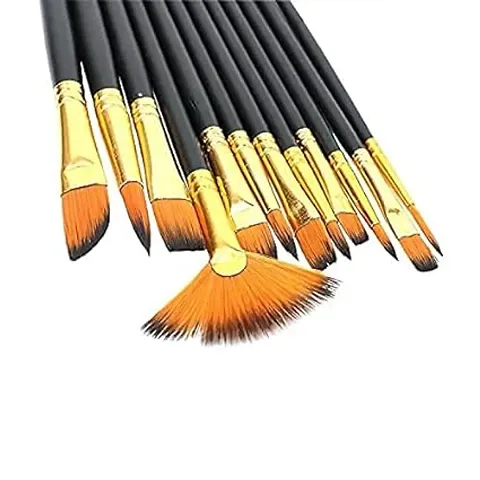 Asha Craft Painting Brushes Set of 12 Professional Round Pointed Tip Nylon Hair Artist Acrylic Paint Brush for Acrylic/Watercolor/Oil Painting/ Drawing (Color _ Black  Golden)