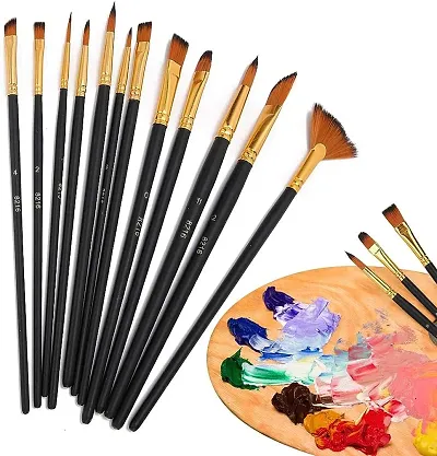 Asha Craft Painting Brushes Set of 12 Professional Round Pointed Tip Nylon Hair Artist Acrylic Paint Brush for, Acrylic, Watercolor ,Oil Painting, Poster, (Color_Black)