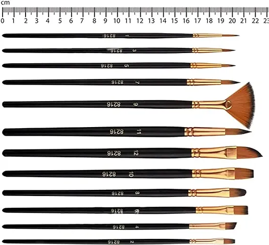 Asha Craft Acrylic Paint Brushes Set of 12 Pcs Round Pointed Tip Nylon Hair Professional Paint Brushes for Oil Watercolor Painting Artist kit
