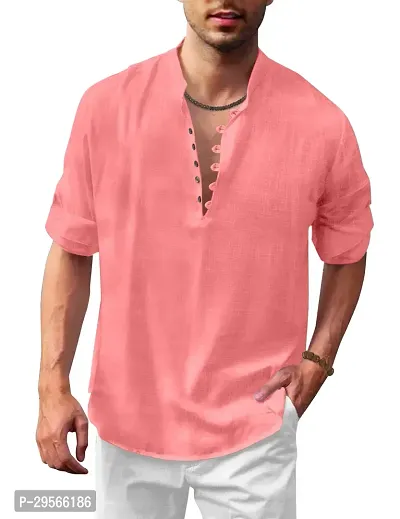 Stylish Solid Cotton Blend Straight Kurta For Men