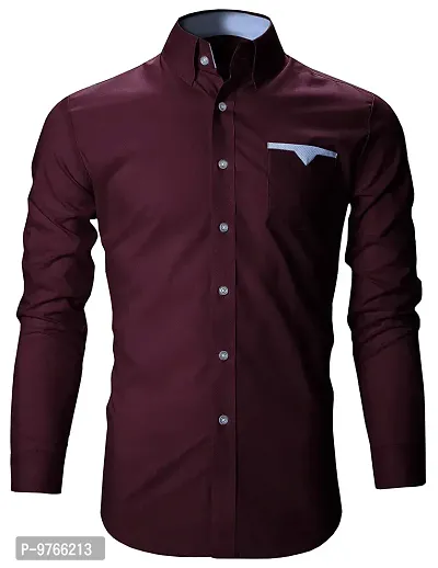 FINIVO FASHION Men Cotton Casual Shirt Wine-thumb0