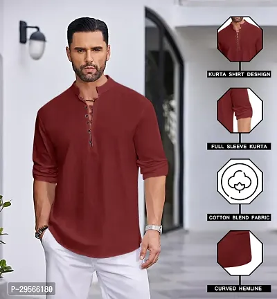 Stylish Solid Cotton Blend Straight Kurta For Men-thumb5