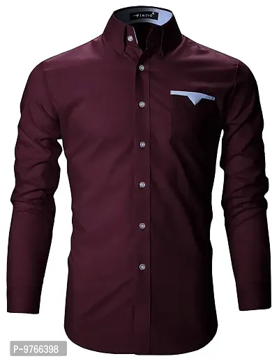 FINIVO FASHION Men Cotton Casual Shirt Wine