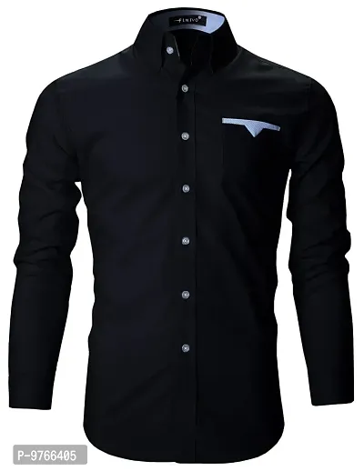 FINIVO FASHION Men's Cotton Casual Shirt Black