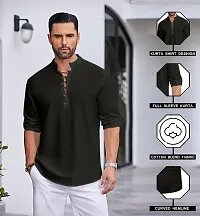 Stylish Solid Cotton Blend Straight Kurta For Men-thumb2