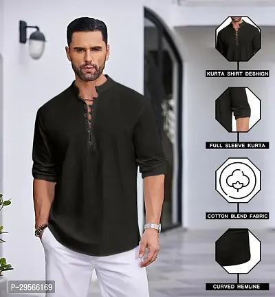 Stylish Solid Cotton Blend Straight Kurta For Men-thumb3