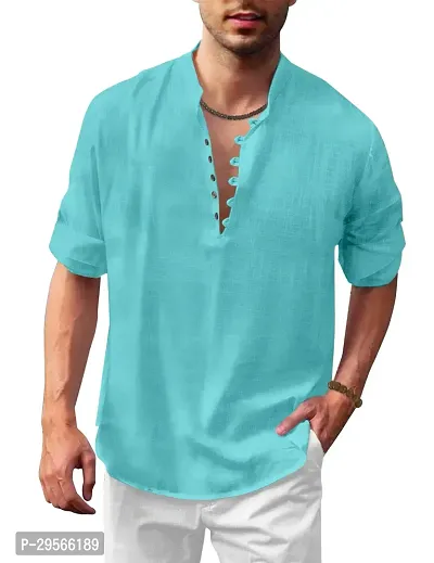 Stylish Solid Cotton Blend Straight Kurta For Men-thumb0