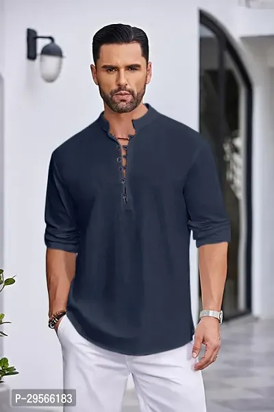 Stylish Solid Cotton Blend Straight Kurta For Men-thumb2