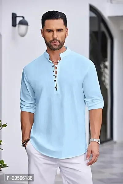 Stylish Solid Cotton Blend Straight Kurta For Men-thumb2