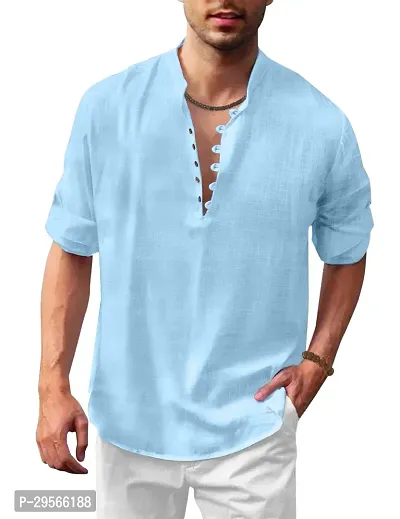 Stylish Solid Cotton Blend Straight Kurta For Men